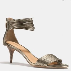 Coach light gold strappy corded kitten heel